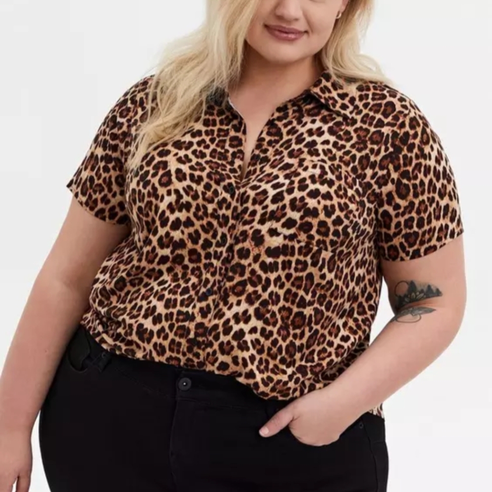 Torrid Leopard Print Short-Sleeve Button Down Shirt